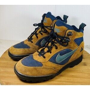 VTG 90s Womens Nike ACG Hiking Trail Brown Suede Dark Blue Boots Shoes US Size 6